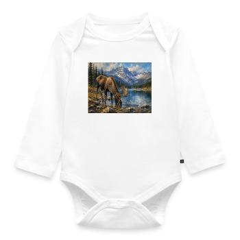 Alpine Moose by Mountain Lake - Organic Longsleeve Baby Bodysuit - white - Front