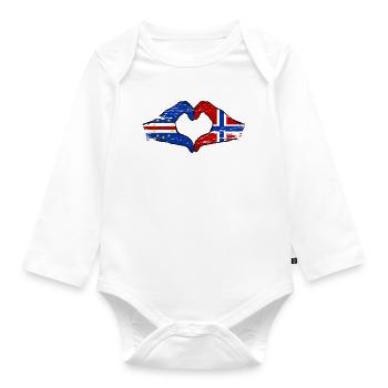 Cape Verde Norway flag hands heart shape used - Organic Longsleeve Baby Bodysuit - white - Front