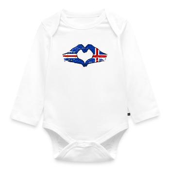Cape Verde Island Flag Hands Heart Shape Used - Organic Longsleeve Baby Bodysuit - white - Front