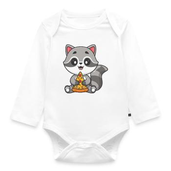 Raccoon Pizza Pal - Organic Longsleeve Baby Bodysuit - white - Front