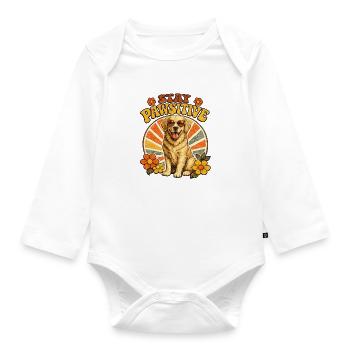 Stay Pawsitive Dog Retro Vibe - Organic Longsleeve Baby Bodysuit - white - Front