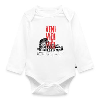 Veni Vidi Vici Distressed Text - Organic Longsleeve Baby Bodysuit - white - Front
