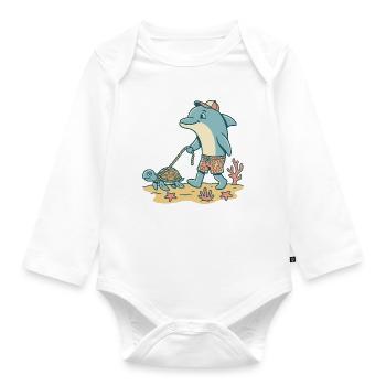 Delfin geht Gassi mit Schildkröte - Baby Bio-Langarm-Body - Weiß - Vorne