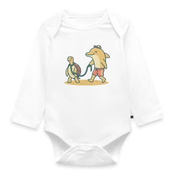 Dolphin walks turtle - Organic Longsleeve Baby Bodysuit - white - Front
