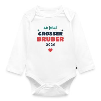 Einschulung 2026 Bruder - Schulkind Geschenk Schul - Baby Bio-Langarm-Body - Weiß - Vorne