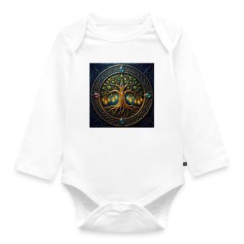 Mystic Tree with Jewels and Knots - Organic Longsleeve Baby Bodysuit - white - Front
