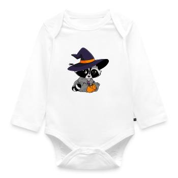 Snuggles der Waschbär mit Halloweensüßigkeiten - Baby Bio-Langarm-Body - Weiß - Vorne