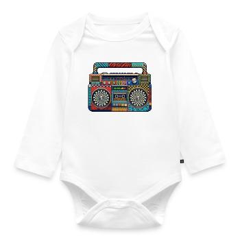Colorful Retro Boombox Pattern - Organic Longsleeve Baby Bodysuit - white - Front