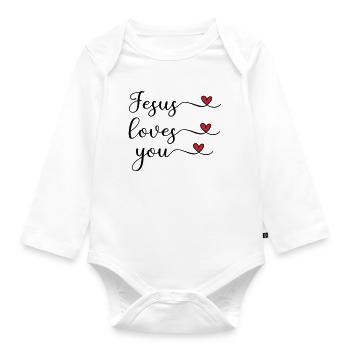 Jesus loves you cute Typography with a Heart - Organic Longsleeve Baby Bodysuit - white - Front