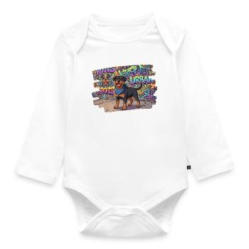 Friendly Rottweiler in front of cool graffiti - Organic Longsleeve Baby Bodysuit - white - Front