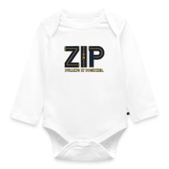 ZIP – Embrace Everything | A play on words with a castle - Organic Longsleeve Baby Bodysuit - white - Front