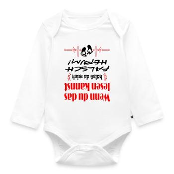 Falsch herum Baby Strampler Babysprüche - Baby Bio-Langarm-Body - Weiß - Vorne