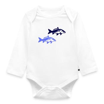 Zwei blaue Fischsilhouetten - Baby Bio-Langarm-Body - Weiß - Vorne