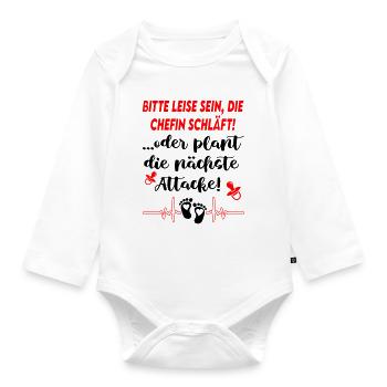 Bitte leise sein, die Chefin schläft Babysprüche - Baby Bio-Langarm-Body - Weiß - Vorne