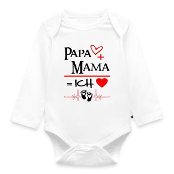 Papa Mama Ich Herz Füße Babysprüche - Baby Bio-Langarm-Body - Weiß - Vorne