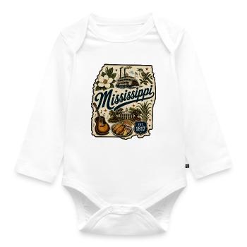 Mississippi Magnolia State Vintage Sticker - Organic Longsleeve Baby Bodysuit - white - Front