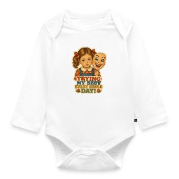 Vintage Sad Girl Hiding Behind Smile Mask - Organic Longsleeve Baby Bodysuit - white - Front