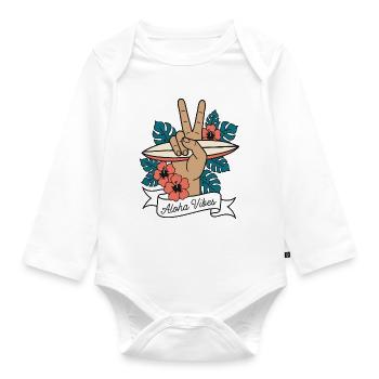 Aloha Vibes Surfing Peace Hand Hawaii - Organic Longsleeve Baby Bodysuit - white - Front