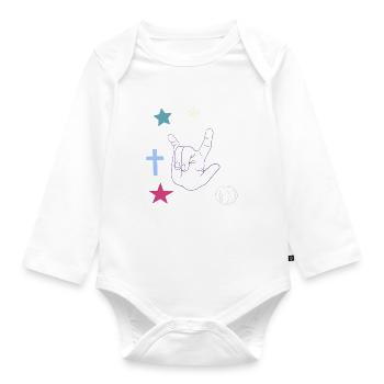 Handzeichen mit Kreuz, Sternen und Mond - Baby Bio-Langarm-Body - Weiß - Vorne