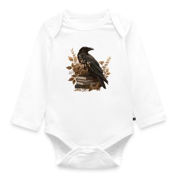 Rabe auf Büchern mit Blumen – Vintage - Baby Bio-Langarm-Body - Weiß - Vorne