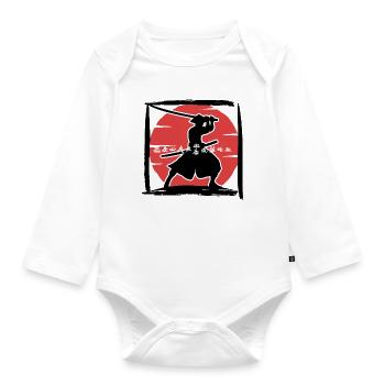 Samurai-Silhouette unter roter Sonne - Baby Bio-Langarm-Body - Weiß - Vorne