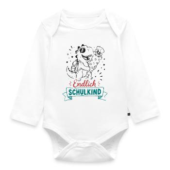 Endlich Schulkind Dino - Baby Bio-Langarm-Body - Weiß - Vorne