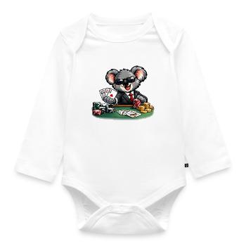 Cute koala playing poker - Organic Longsleeve Baby Bodysuit - white - Front