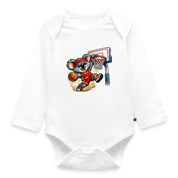Cute koala with slam dunk - Organic Longsleeve Baby Bodysuit - white - Front