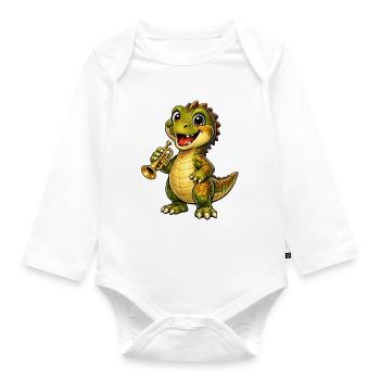 Dino mit Trompete - Baby Bio-Langarm-Body - Weiß - Vorne