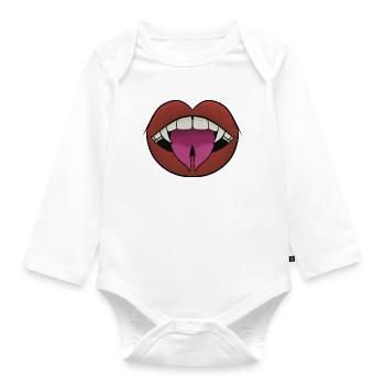 Lips with gradient tongue and vampire teeth - Organic Longsleeve Baby Bodysuit - white - Front