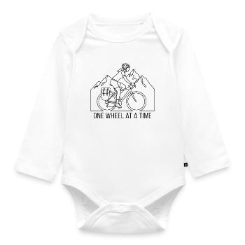 One Wheel at a Time Female Cyclist Line Art - Organic Longsleeve Baby Bodysuit - white - Front