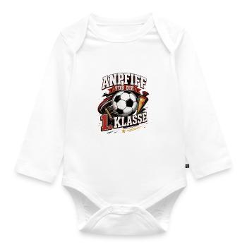 Anpfiff für die 1. Klasse. Einschulung Fußball - Baby Bio-Langarm-Body - Weiß - Vorne