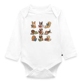 Süße Hunde, die Bücher lesen, Bücherliebhaber-T-Shirt - Baby Bio-Langarm-Body - Weiß - Vorne