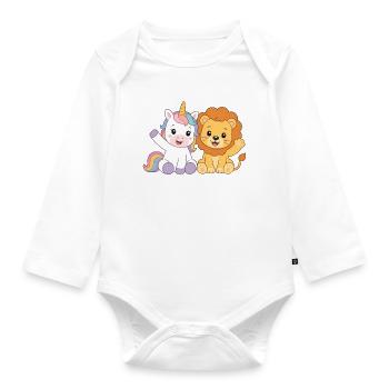 Einhorn und Löwe – Süße Kindergarten Freunde  - Baby Bio-Langarm-Body - Weiß - Vorne