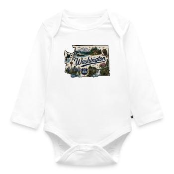Washington State Mount Rainier Vintage-Aufkleber - Baby Bio-Langarm-Body - Weiß - Vorne