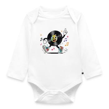 Lustige Schallplatte mit Musiknoten Retro - Baby Bio-Langarm-Body - Weiß - Vorne