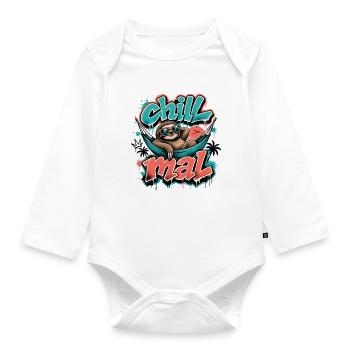 Chill Mal  Cooles Faultier Graffiti Design - Baby Bio-Langarm-Body - Weiß - Vorne