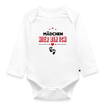 Mädchen Hier bin Ich Babysprüche - Baby Bio-Langarm-Body - Weiß - Vorne