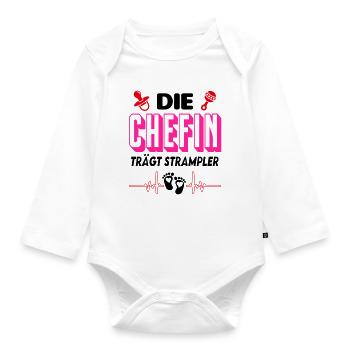 Die Chefin Mädchen trägt Strampler Babysprüche - Baby Bio-Langarm-Body - Weiß - Vorne