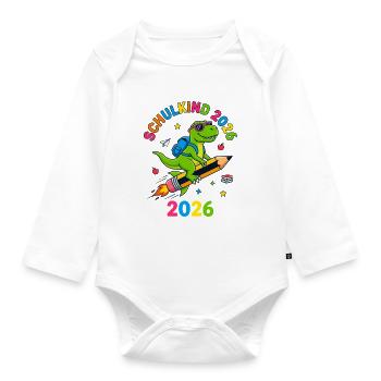 Schulkind 2026 Dino T-Rex Einschulung - Baby Bio-Langarm-Body - Weiß - Vorne
