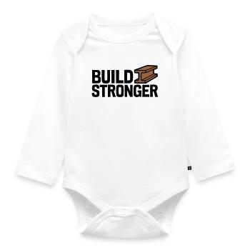 Build Stronger Logo - Baby Bio-Langarm-Body - Weiß - Vorne