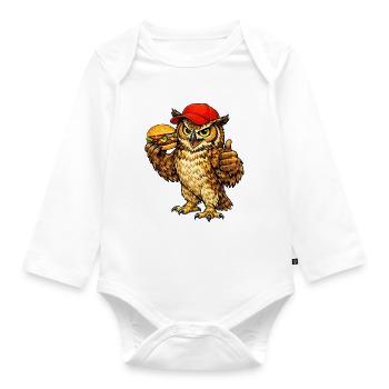 Eule mit einem Hamburger - Baby Bio-Langarm-Body - Weiß - Vorne