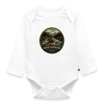 Kayak Expedition Vintage-Abenteuergrafik - Baby Bio-Langarm-Body - Weiß - Vorne