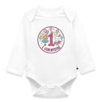 Erstes Geburtstag: Ballerina & Hase - Baby Bio-Langarm-Body - Weiß - Vorne