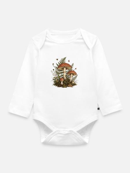 Cottagecore Mushroom Botanical Vintage - Baby Bio-Langarm-Body - Weiß