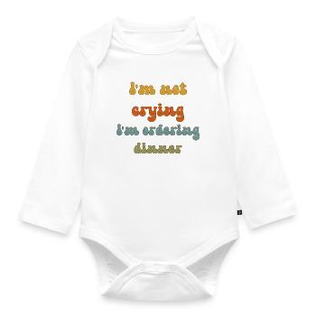 Retro-lustiges Baby-Outfit Ich weine nicht, ich bestelle - Baby Bio-Langarm-Body - Weiß - Vorne