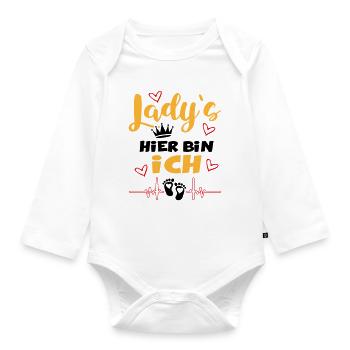 Ladys Hier bin ich König Babysprüche Herz Krone - Baby Bio-Langarm-Body - Weiß - Vorne