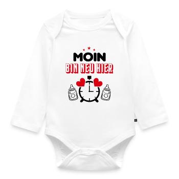 Moin Bin neu hier New Baby Babysprüche Lustig - Baby Bio-Langarm-Body - Weiß - Vorne