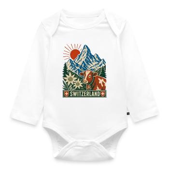 Schweizer Bergkuh im Sonnenaufgang - Baby Bio-Langarm-Body - Weiß - Vorne