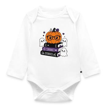 Halloween Kürbis mit Brille - Baby Bio-Langarm-Body - Weiß - Vorne